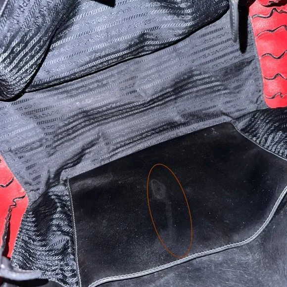 Prada Bibliothèque Leather Tote Black and Red 2-way Shoulder Bag - Picture 8 of 13